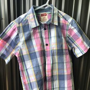 Wrangler Boys Dress Shirt plaid Size 6/7 Pink/Blue